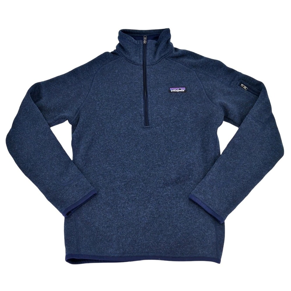 Patagonia Fleece Sweater Mens M Blue 1/4 Zip Mock Neck Pullover Pocket